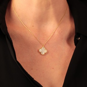 Ασημένιο επίχρυσο κολιέ Τετράφυλλο Σταυρός