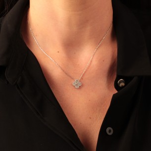 Ασημένιο επιπλατινωμένο κολιέ Τετράφυλλο Σταυρός