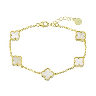 Ασημένιο επίχρυσο βραχιόλι Τετράφυλλα Φίλντισι