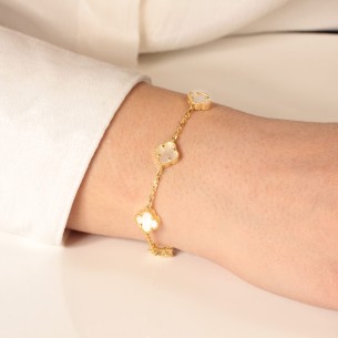 Ασημένιο επίχρυσο βραχιόλι Τετράφυλλα Φίλντισι