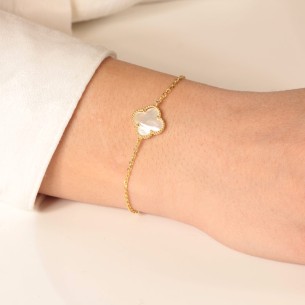 Ασημένιο επίχρυσο βραχιόλι Τετράφυλλο Φίλντισι