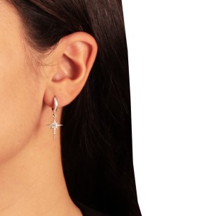 Ασημένια σκουλαρίκια Huggies Κρίκοι Αστέρια 11.00mm