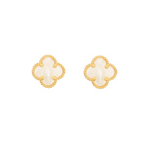 Ασημένια επίχρυσα σκουλαρίκια Τετράφυλλα Φίλντισι