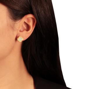 Ασημένια επίχρυσα σκουλαρίκια Τετράφυλλα Φίλντισι