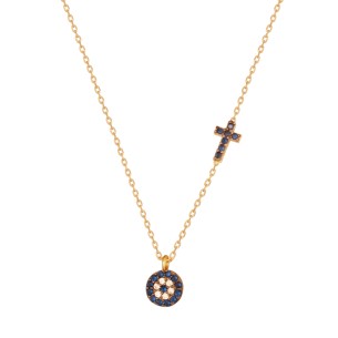 Ασημένιο επίχρυσο κολιέ Μάτι Σταυρός