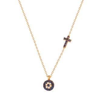 Ασημένιο επίχρυσο κολιέ Μάτι Σταυρός