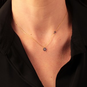 Ασημένιο επίχρυσο κολιέ Μάτι Σταυρός