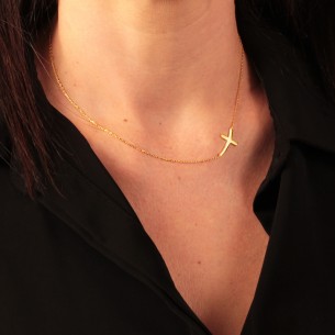 Ασημένιο επίχρυσο κολιέ Σταυρός