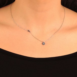 Ασημένιο επιπλατινωμένο κολιέ Μάτι Σταυρός