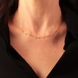 Ασημένιο επίχρυσο κολιέ Αλυσίδα Μονόπετρα