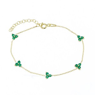Ασημένιο επίχρυσο βραχιόλι Τρίπετρα Λουλούδια