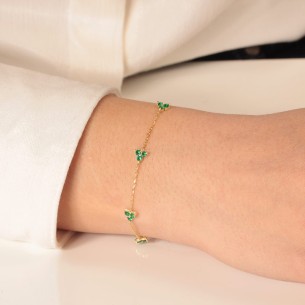 Ασημένιο επίχρυσο βραχιόλι Τρίπετρα Λουλούδια