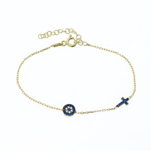 Ασημένιο επίχρυσο βραχιόλι Μάτι Σταυρός