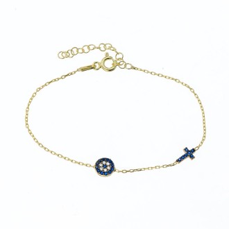 Ασημένιο επίχρυσο βραχιόλι Μάτι Σταυρός