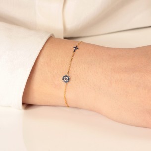 Ασημένιο επίχρυσο βραχιόλι Μάτι Σταυρός