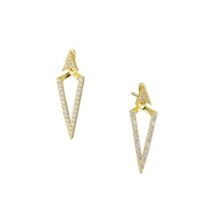 Ασημένια επίχρυσα σκουλαρίκια Ear Jacket Τρίγωνα V