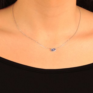 Ασημένιο επιπλατινωμένο κολιέ Μάτι Λάπις Λάζουλι