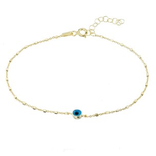 Ασημένια επίχρυσο βραχιόλι Αλυσίδα Μπίλια Μάτι