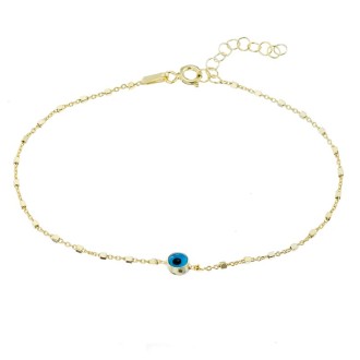 Ασημένια επίχρυσο βραχιόλι Αλυσίδα Μπίλια Μάτι