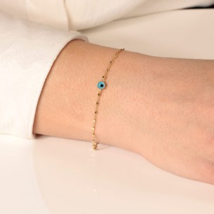 Ασημένια επίχρυσο βραχιόλι Αλυσίδα Μπίλια Μάτι