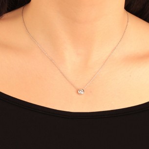 Ασημένιο επιπλατινωμένο κολιέ Μονόπετρο