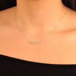 Ασημένιο επίχρυσο κολιέ Αλυσίδα Κρίκοι