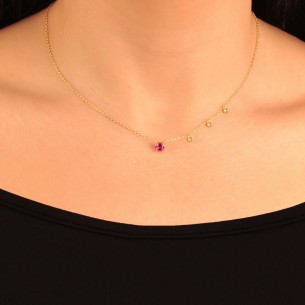 Ασημένιο επίχρυσο κολιέ Μονόπετρα