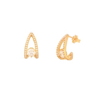 Ασημένια επίχρυσα Δίσειρα Σκουλαρίκια Μονόπετρα