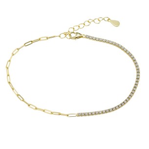 Ασημένιο επίχρυσο βραχιόλι Σέτ Αλυσίδα Ριβιέρα