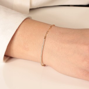 Ασημένιο επίχρυσο βραχιόλι Σέτ Αλυσίδα Ριβιέρα