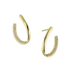 Ασημένια επίχρυσα σκουλαρίκια Οβάλ Καμπύλες