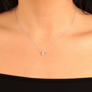 Ασημένιο επιπλατινωμένο κολιέ Μονόπετρο Emerald