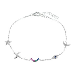 Ασημένιο επιπλατινωμένο βραχιόλι Γούρια Lucky 5