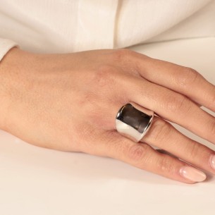 Ασημένιο επιπλατινωμένο δαχτυλίδι Καμπύλη Κύμα