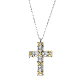 Ασημένιο επιπλατινωμένο κολιέ Αλυσίδα Σταυρός Χ