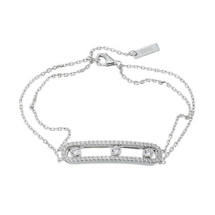 Ασημένιο επιπλατινωμένο βραχιόλι Μπάρα Μονόπετρα
