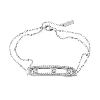 Ασημένιο επιπλατινωμένο βραχιόλι Μπάρα Μονόπετρα