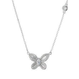 Ασημένιο επιπλατινωμένο κολιέ Πεταλούδα