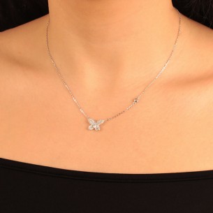 Ασημένιο επιπλατινωμένο κολιέ Πεταλούδα