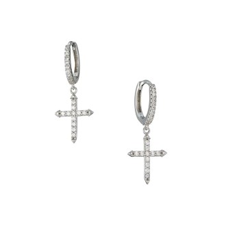 Ασημένια σκουλαρίκια huggies Κρίκοι Σταυροί 12.00mm