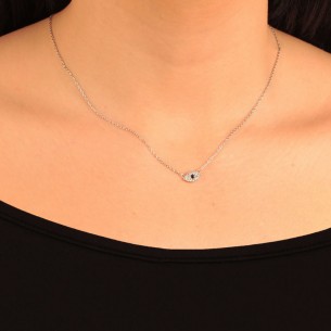 Ασημένιο επιπλατινωμένο κολιέ Μάτι