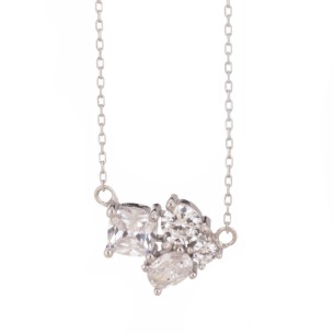 Ασημένιο επιπλατινωμένο κολιέ Σέτ Μονόπετρα