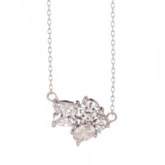 Ασημένιο επιπλατινωμένο κολιέ Σέτ Μονόπετρα