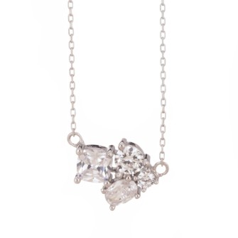 Ασημένιο επιπλατινωμένο κολιέ Σέτ Μονόπετρα