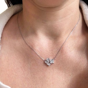 Ασημένιο επιπλατινωμένο κολιέ Σέτ Μονόπετρα