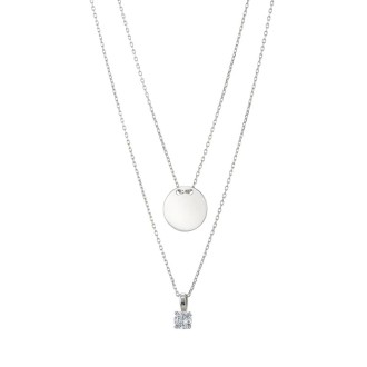 Ασημένιο επιπλατινωμένο κολιέ Σέτ Αλυσίδες Δίσκος Μονόπετρο