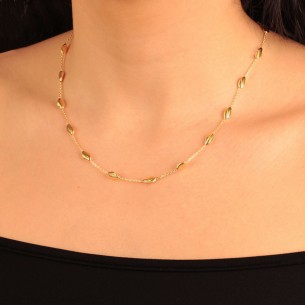 Ασημένιο επίχρυσο κολιέ Αλυσίδα Βότσαλα