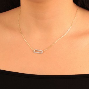 Ασημένιο επίχρυσο κολιέ Αλυσίδες Οβάλ Κρίκος