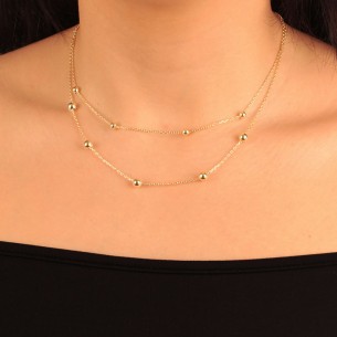Ασημένιο επίχρυσο κολιέ Αλυσίδα Μπίλιες