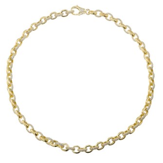 Ασημένιο επίχρυσο κολιέ Αλυσίδα Οβάλ Κρίκοι